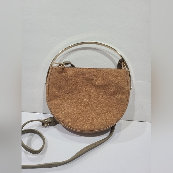 Madison West Handbags - Madison West Stylish Tan Cork Crossbody Bag With Gold Handle